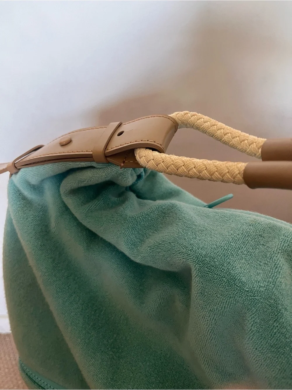 Lacoste Light Aqua terycloth Hobo with Braided Handle